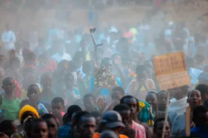 Crowd at evangelistic outreach in Rwanda.